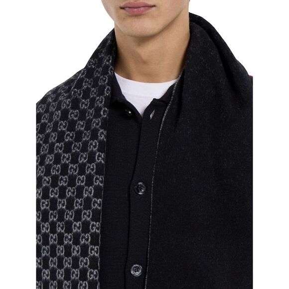 Gucci Men Gg Wool And Cashmere Scarf - Picture 3 of 4